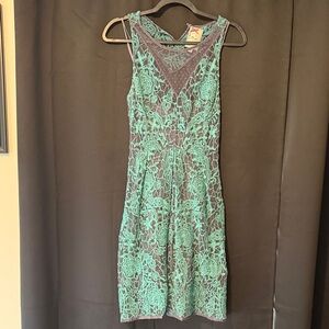 Yoana Baraschi Teal Lace Midi Dress